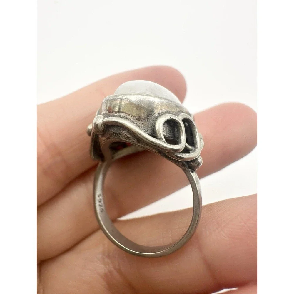 925 sterling silver moonstone cabochon ring size 6.75
